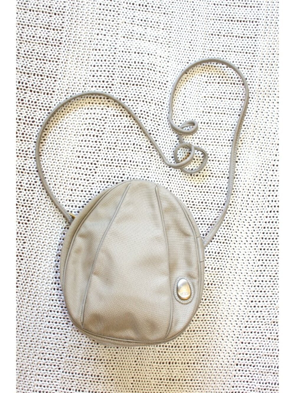 Tumi Nylon Crossbody Bag Teardrop shape Gray Metal Logo Italy Casual travel